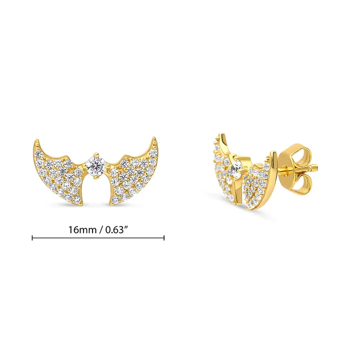 Earrings BERRICLE Bat CZ Stud Earrings in Gold Flashed Sterling Silver
