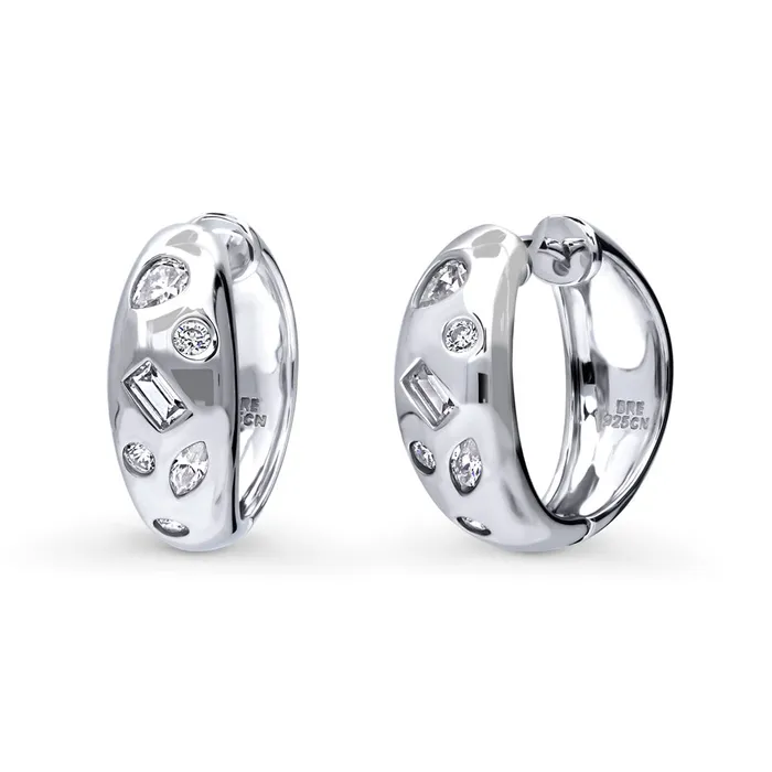 Earrings BERRICLE Dome CZ Medium Hoop Earrings in Sterling Silver 077