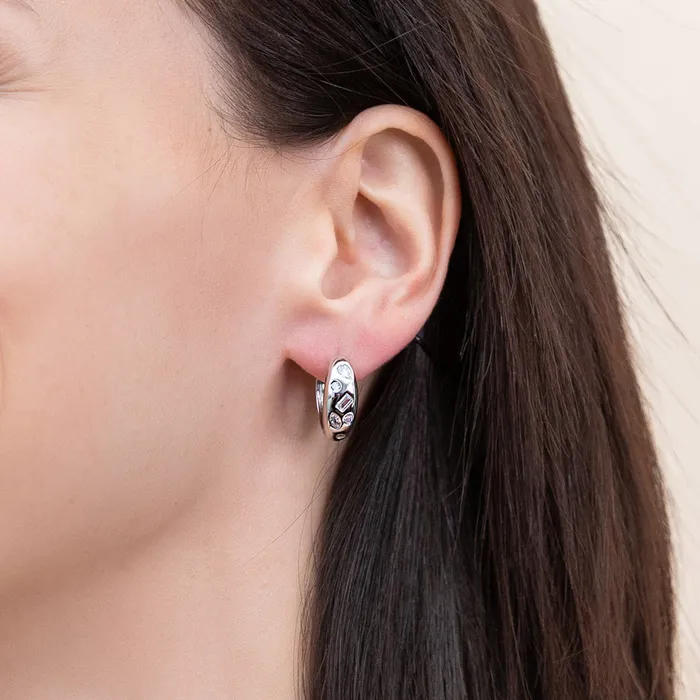 Earrings BERRICLE Dome CZ Medium Hoop Earrings in Sterling Silver 077