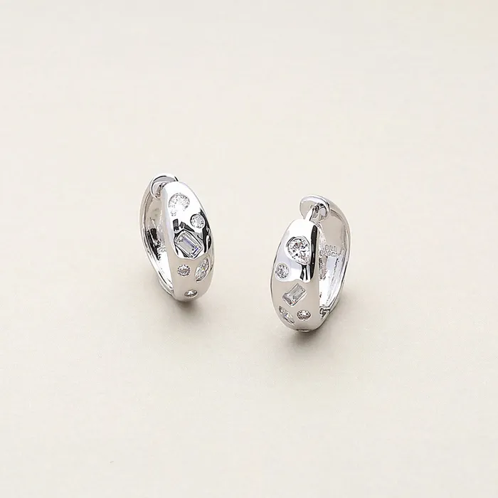 Earrings BERRICLE Dome CZ Medium Hoop Earrings in Sterling Silver 077
