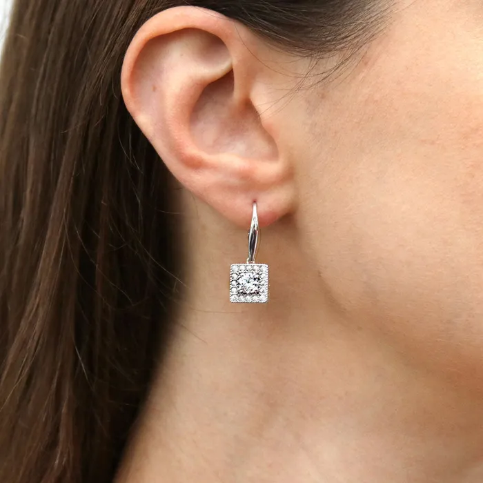 Earrings BERRICLE Halo CZ Leverback Earrings in Sterling Silver