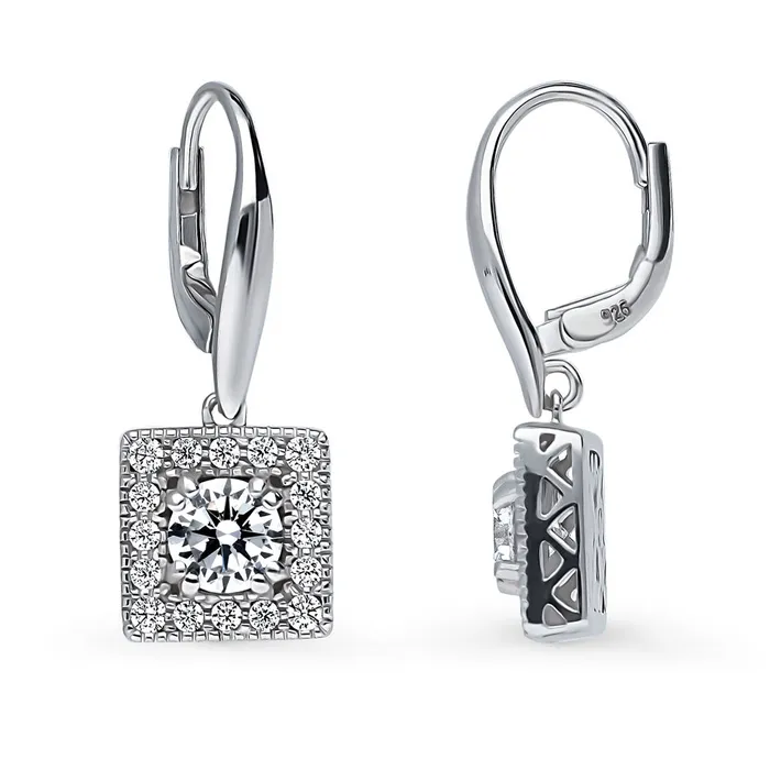 Earrings BERRICLE Halo CZ Leverback Earrings in Sterling Silver