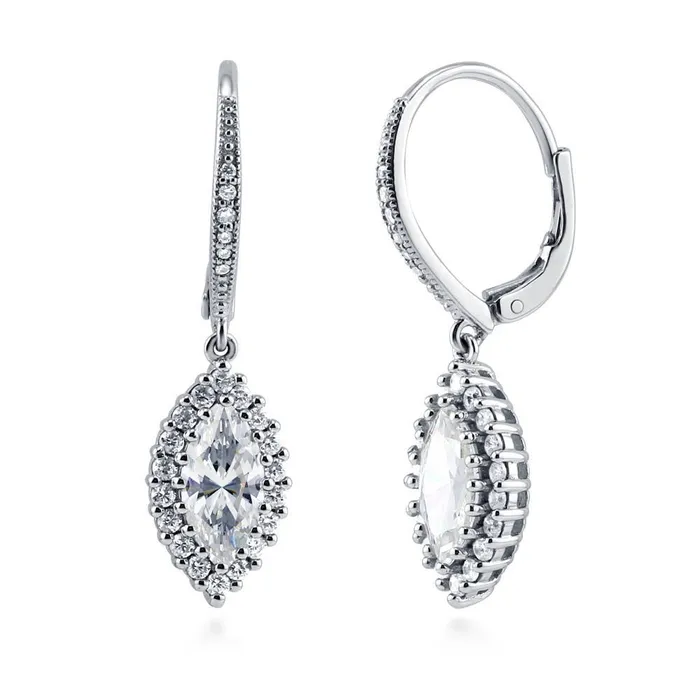 Earrings BERRICLE Halo Marquise CZ Leverback Earrings in Sterling Silver