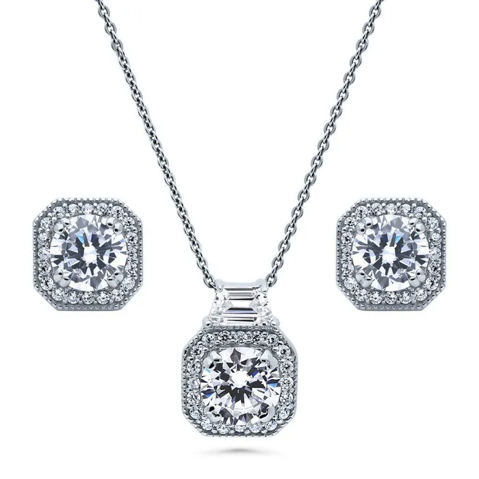 Earrings BERRICLE Halo Vintage Inspired Art Deco CZ Set in Sterling Silver