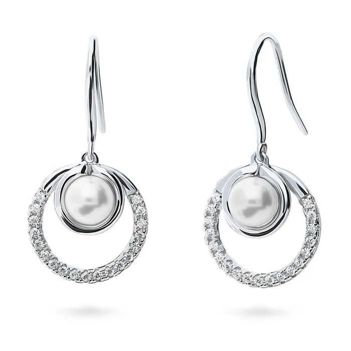 Earrings BERRICLE Round Imitation Pearl Fish Hook Earrings in Sterling Silver Earrings BERRICLE Round Imitation Pearl Fish Hook Earrings in Sterling Silver