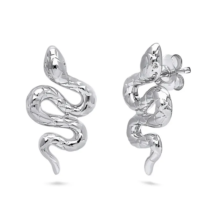 Earrings BERRICLE Snake CZ Stud Earrings in Sterling Silver