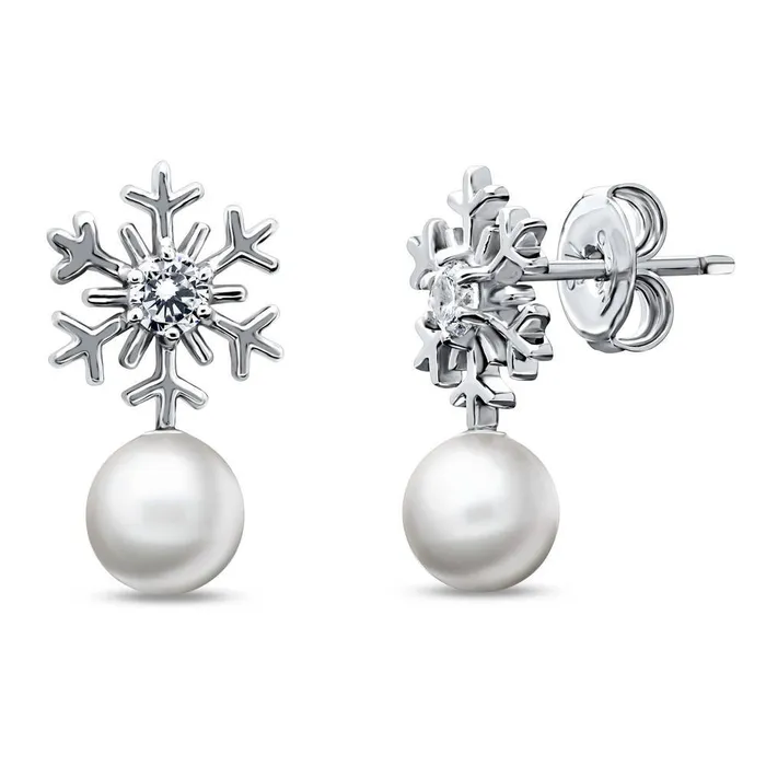 Earrings BERRICLE Snowflake Imitation Pearl Stud Earrings in Sterling Silver Earrings BERRICLE Snowflake Imitation Pearl Stud Earrings in Sterling Silver
