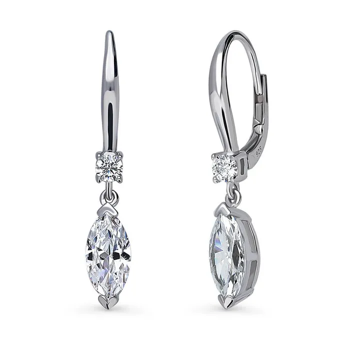 Earrings BERRICLE Solitaire 2ct Marquise CZ Leverback Earrings in Sterling Silver Earrings BERRICLE Solitaire 2ct Marquise CZ Leverback Earrings in Sterling Silver