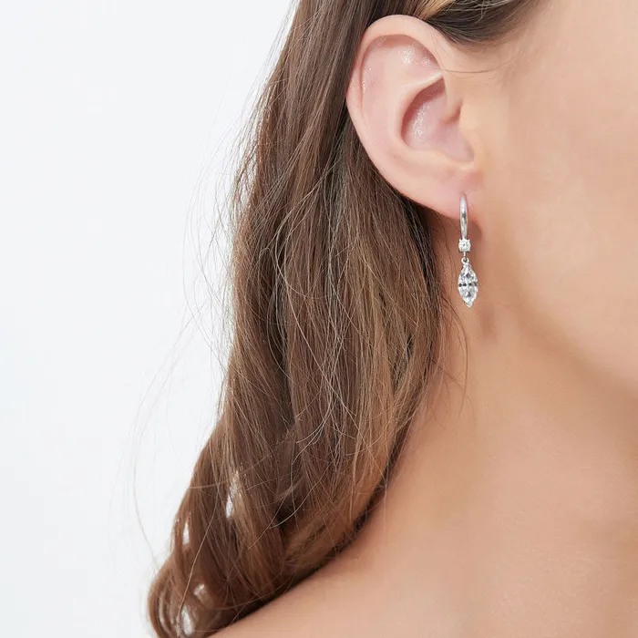Earrings BERRICLE Solitaire 2ct Marquise CZ Leverback Earrings in Sterling Silver