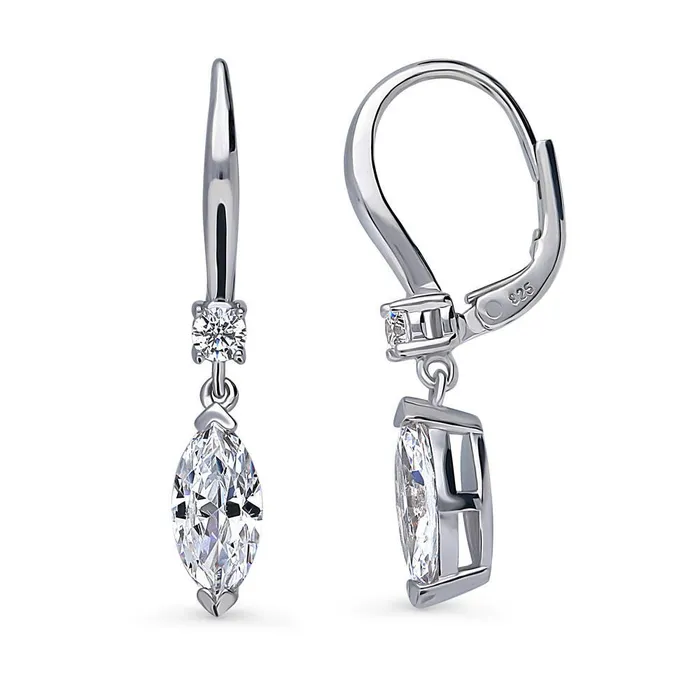 Earrings BERRICLE Solitaire 2ct Marquise CZ Leverback Earrings in Sterling Silver