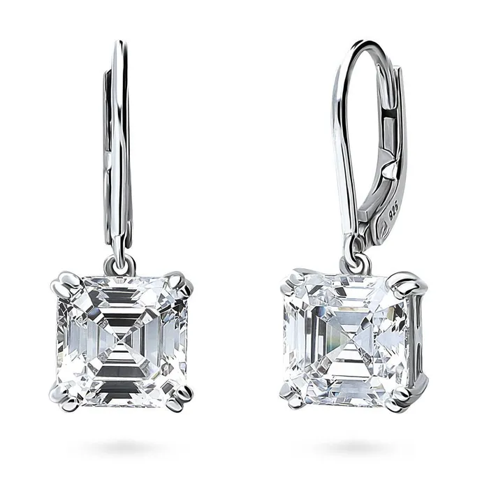 Earrings BERRICLE Solitaire 6ct Asscher CZ Leverback Earrings in Sterling Silver Earrings BERRICLE Solitaire 6ct Asscher CZ Leverback Earrings in Sterling Silver