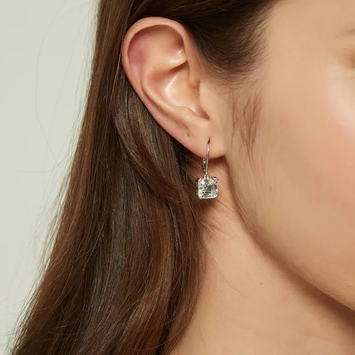 Earrings BERRICLE Solitaire 6ct Asscher CZ Leverback Earrings in Sterling Silver