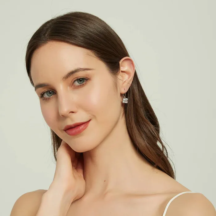 Earrings BERRICLE Solitaire 6ct Asscher CZ Leverback Earrings in Sterling Silver