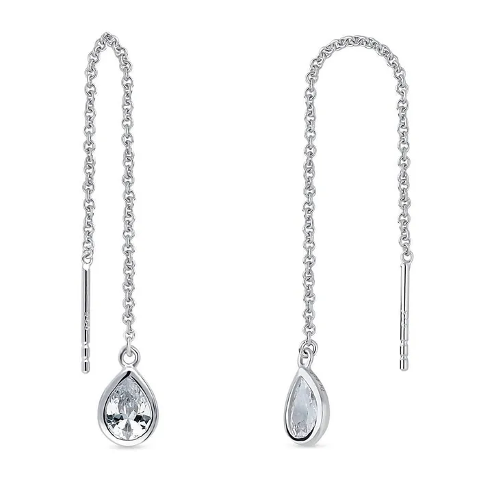 Earrings BERRICLE Solitaire Pear CZ Threader Earrings in Sterling Silver 16ct Earrings BERRICLE Solitaire Pear CZ Threader Earrings in Sterling Silver 16ct