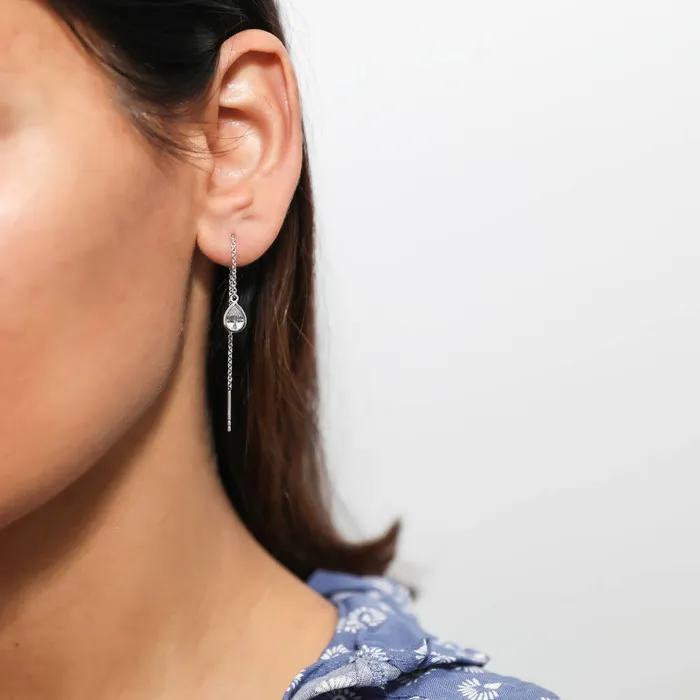 Earrings BERRICLE Solitaire Pear CZ Threader Earrings in Sterling Silver 16ct