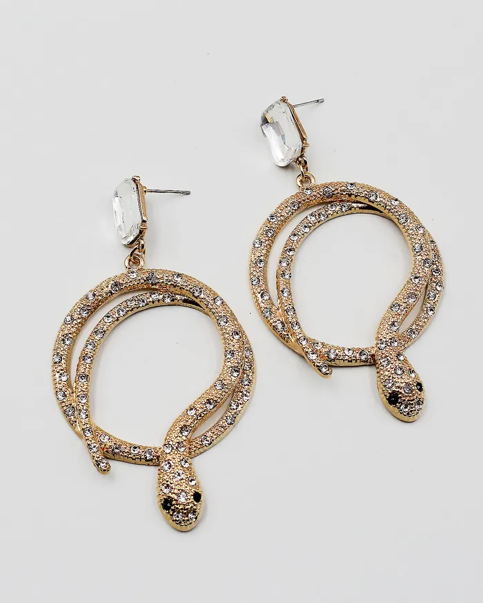 Earrings CHECK20241 Golden Snake Earrings with Clear Stones