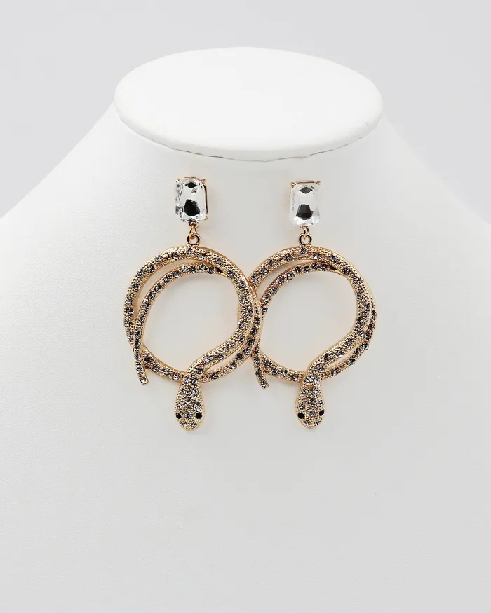 Earrings CHECK20241 Golden Snake Earrings with Clear Stones Earrings CHECK20241 Golden Snake Earrings with Clear Stones