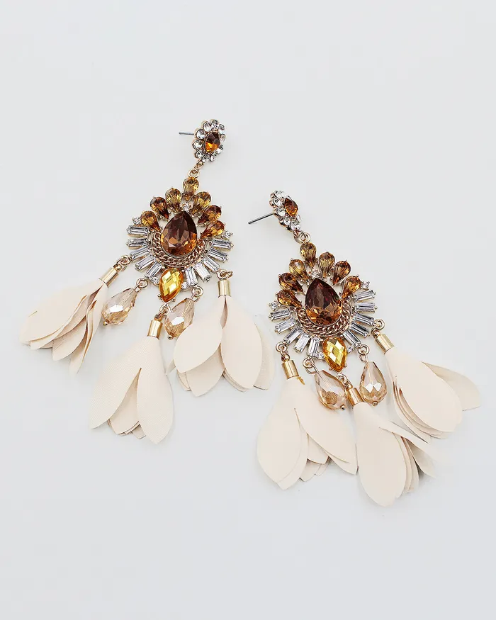 Earrings Crystal Bling Chandelier Earrings with Satin Fringe 071422