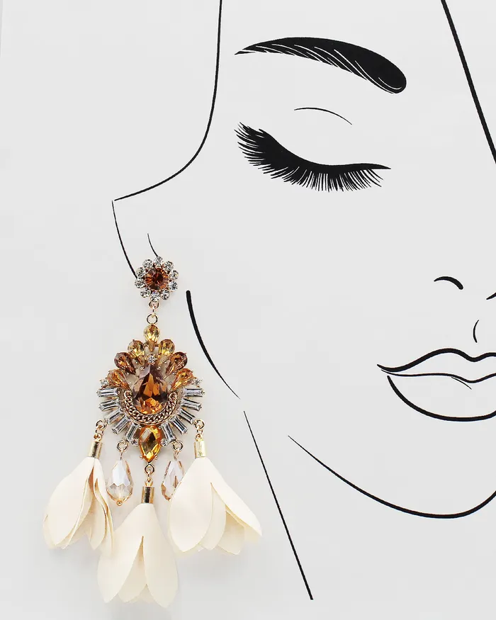 Earrings Crystal Bling Chandelier Earrings with Satin Fringe 071422 Earrings Crystal Bling Chandelier Earrings with Satin Fringe 071422
