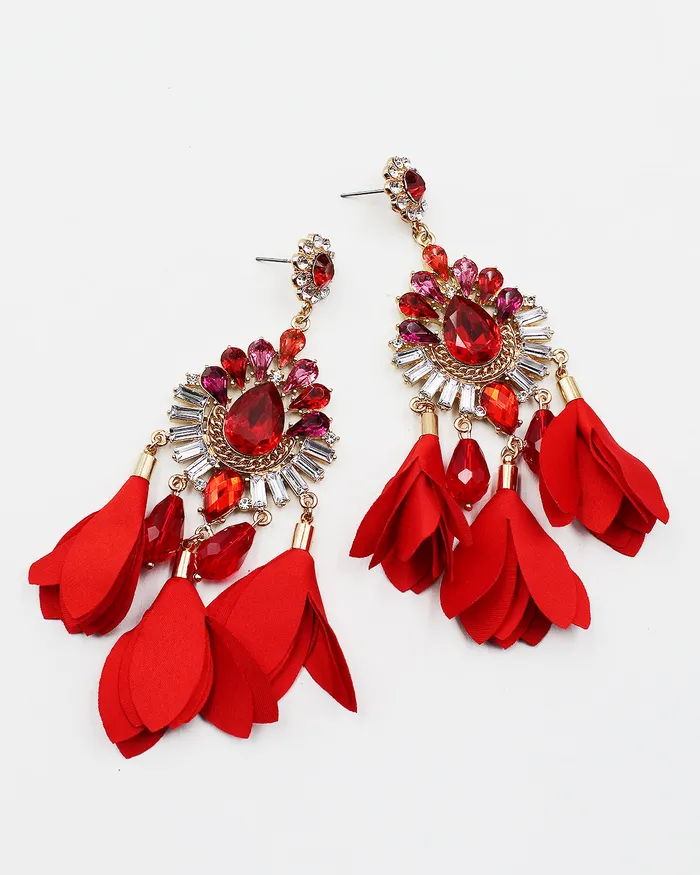Earrings Crystal Bling Chandelier Earrings with Satin Fringe 071422 Earrings Crystal Bling Chandelier Earrings with Satin Fringe 071422