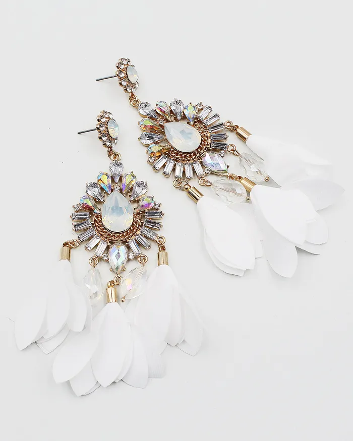 Earrings Crystal Bling Chandelier Earrings with Satin Fringe 071422 Earrings Crystal Bling Chandelier Earrings with Satin Fringe 071422
