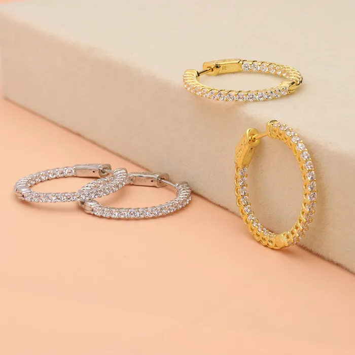 Earrings CZ Medium InsideOut Hoop Earrings in Sterling Silver 1 BERRICLE