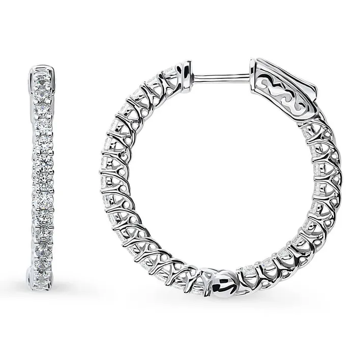 Earrings CZ Medium InsideOut Hoop Earrings in Sterling Silver 1 BERRICLE