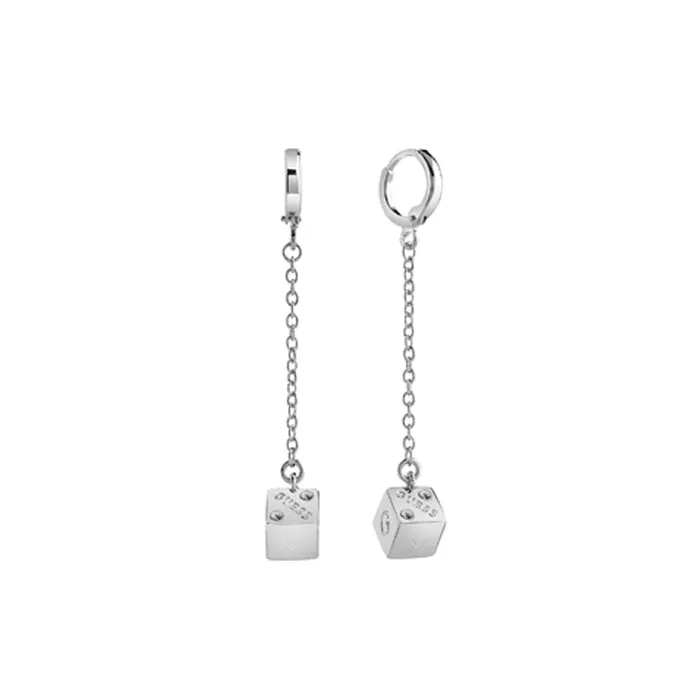 Earrings Guess Earring Silver Color Chain With Dice Charm Design Guess