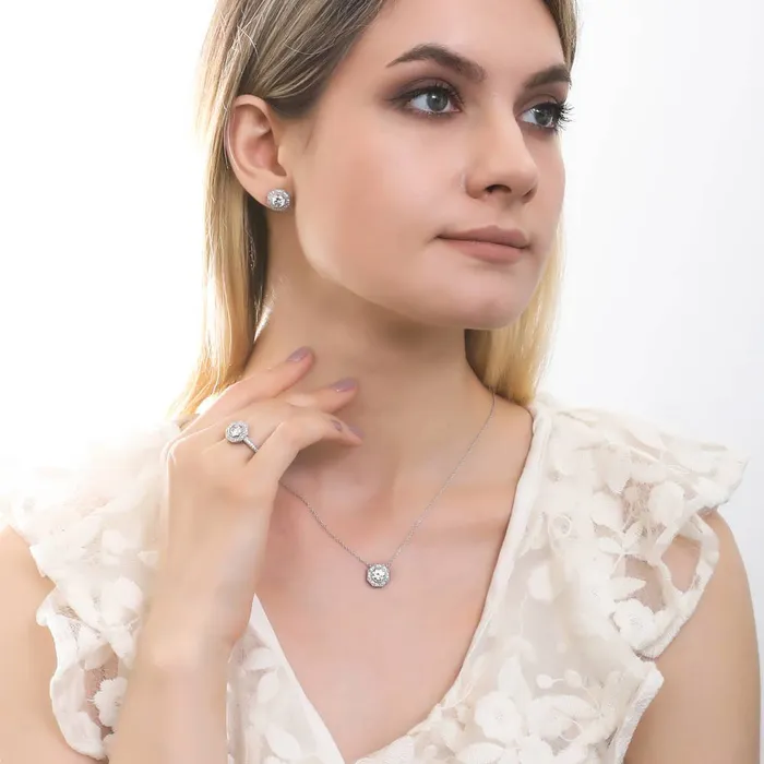 Earrings Halo Milgrain Octagon Sun Cut CZ Stud Earrings in Sterling Silver BERRICLE