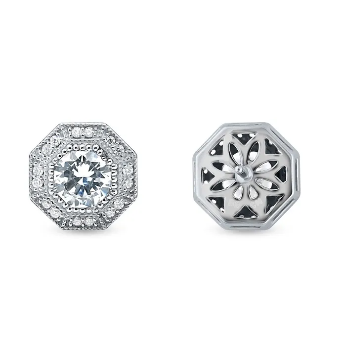Earrings Halo Milgrain Octagon Sun Cut CZ Stud Earrings in Sterling Silver BERRICLE