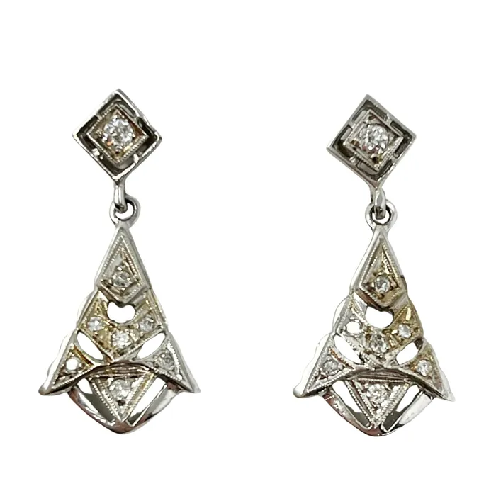 Earrings Jewelry 14K White Gold and Diamond Drop Earrings