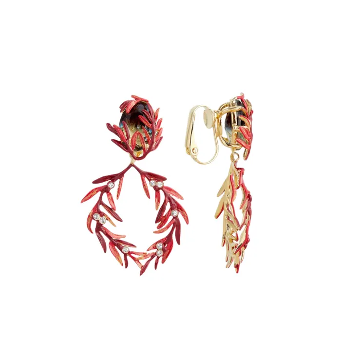 Earrings Les Nereides Les Nereides Foliage Stones And Small Crystal ClipOn Earrings Earrings Les Nereides Les Nereides Foliage Stones And Small Crystal ClipOn Earrings