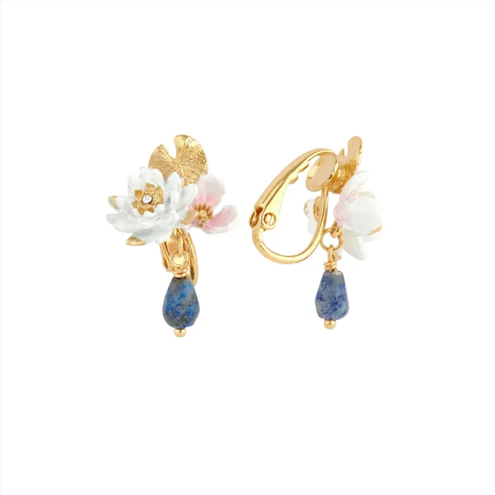 Earrings Les Nereides Les Nereides White Water Lily And Lapis Lazuli ClipOn Earrings Earrings Les Nereides Les Nereides White Water Lily And Lapis Lazuli ClipOn Earrings