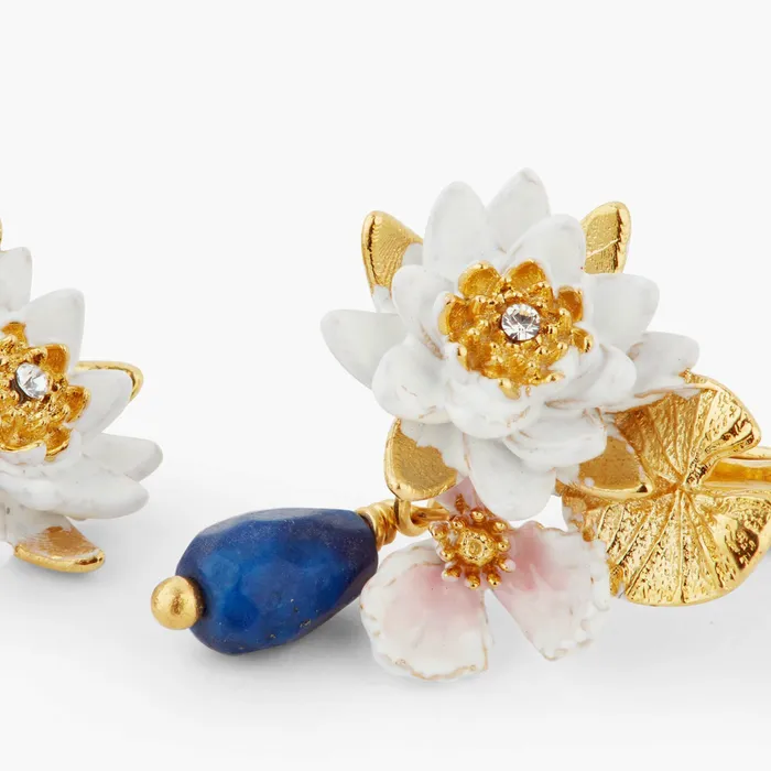 Earrings Les Nereides Les Nereides White Water Lily And Lapis Lazuli ClipOn Earrings Earrings Les Nereides Les Nereides White Water Lily And Lapis Lazuli ClipOn Earrings