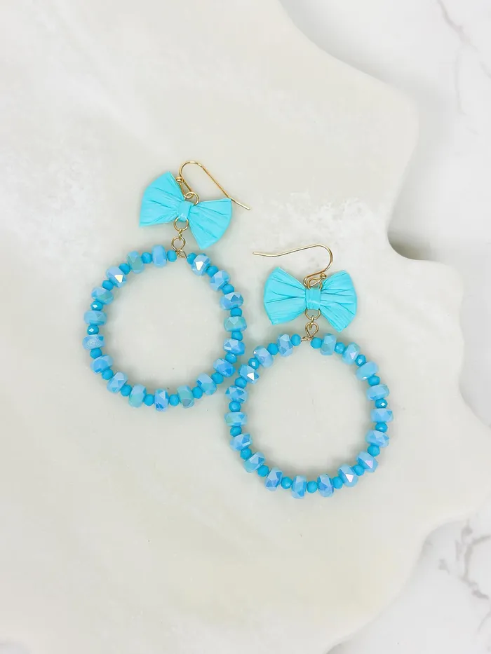 Earrings Prep Obsessed CT Bow Post Open Dangle Earrings Turquoise