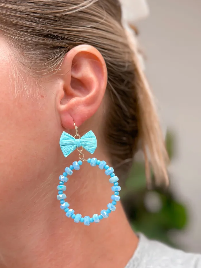 Earrings Prep Obsessed CT Bow Post Open Dangle Earrings Turquoise