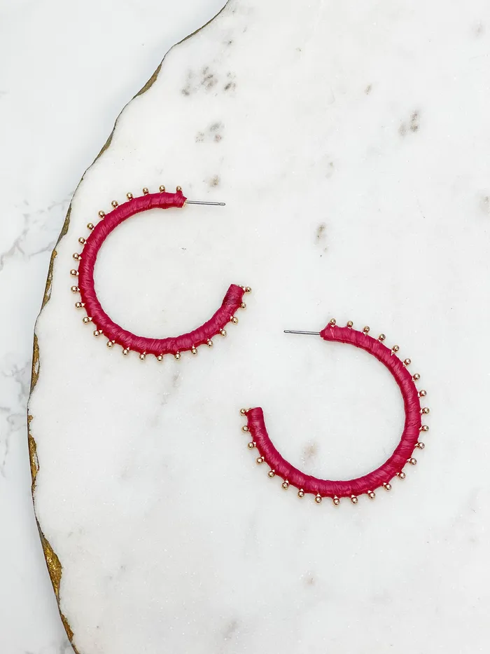 Earrings Prep Obsessed CT Gold Studded Hoop Earrings Maroon