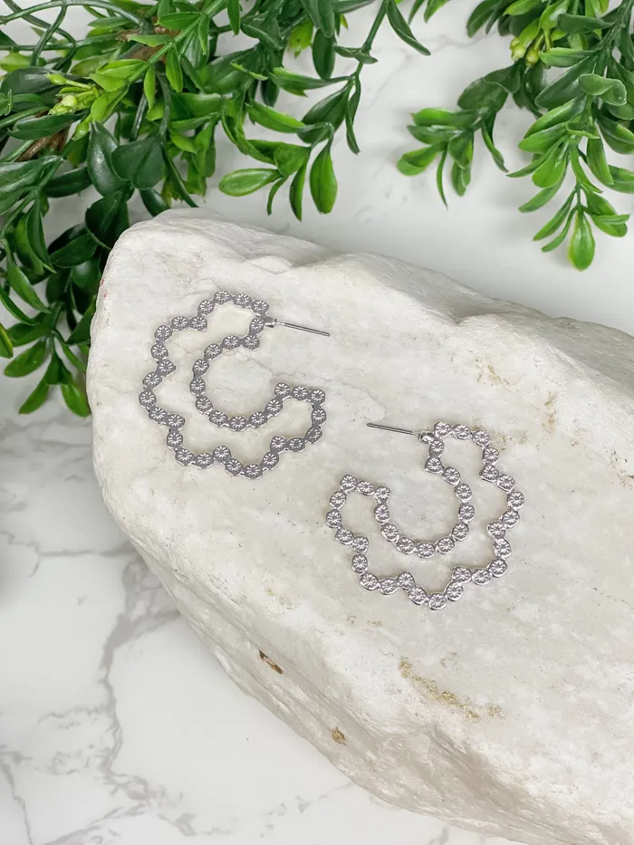 Earrings Prep Obsessed ESS Flower Detail Metallic Hoop Earrings Silver