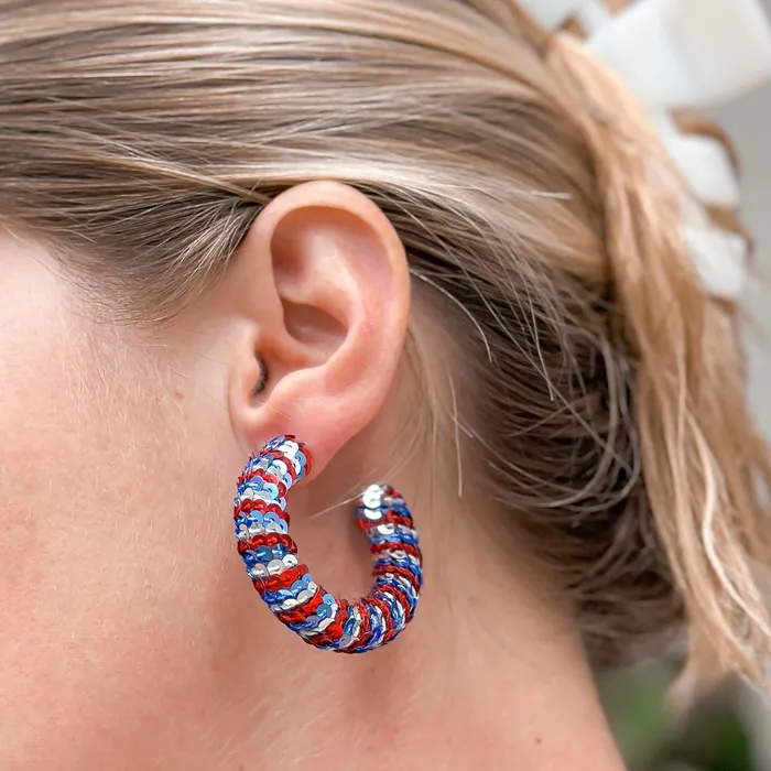 Earrings Prep Obsessed ESS Patriotic Sequin Hoop Earrings
