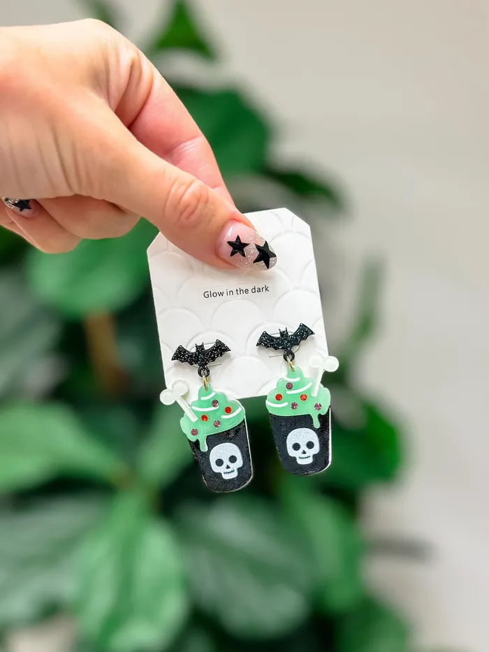 Earrings Prep Obsessed FP Glow In The Dark Spooky Drink Dangle Earrings