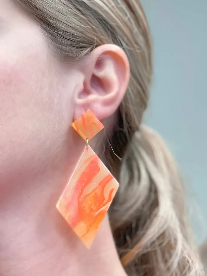 Earrings Prep Obsessed JJ Marbled Angular Geometric Dangle Earrings Orange