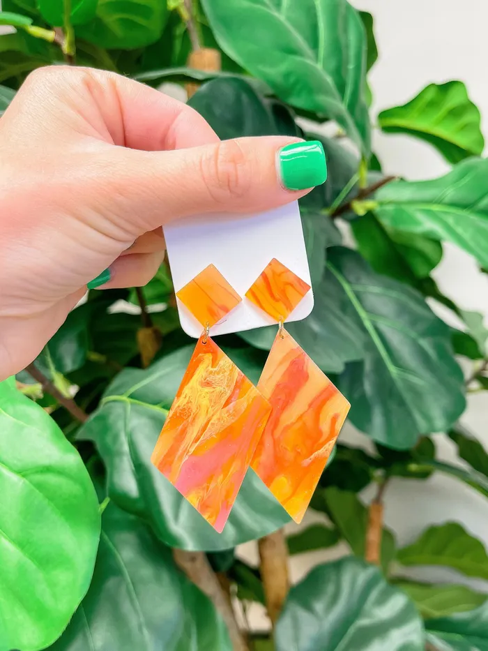 Earrings Prep Obsessed JJ Marbled Angular Geometric Dangle Earrings Orange