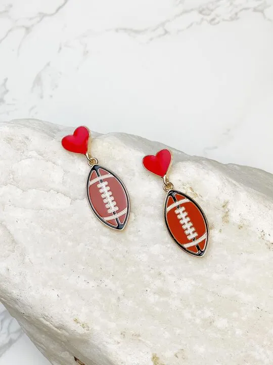 Earrings Prep Obsessed PR Heart Post Football Dangle Earrings
