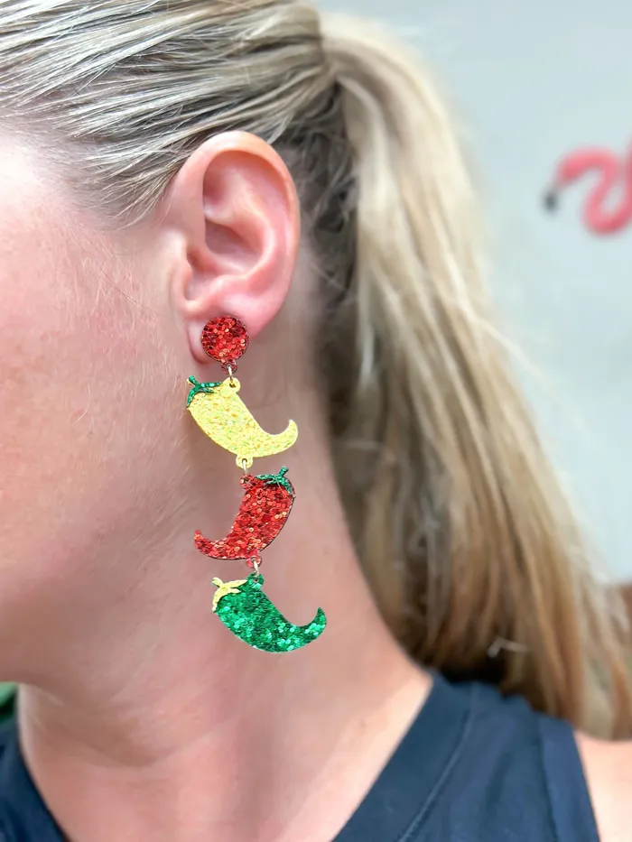 Earrings Prep Obsessed RNK Glitter Chili Pepper Dangle Earrings