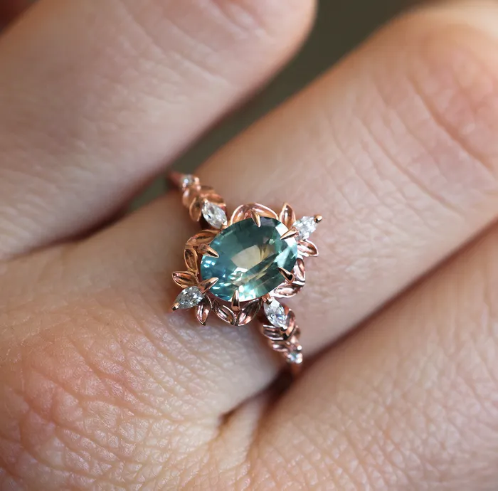 Enya Oval Blue Sapphire Engagement Ring Fantasy Diamond Ring Capucinne Rings