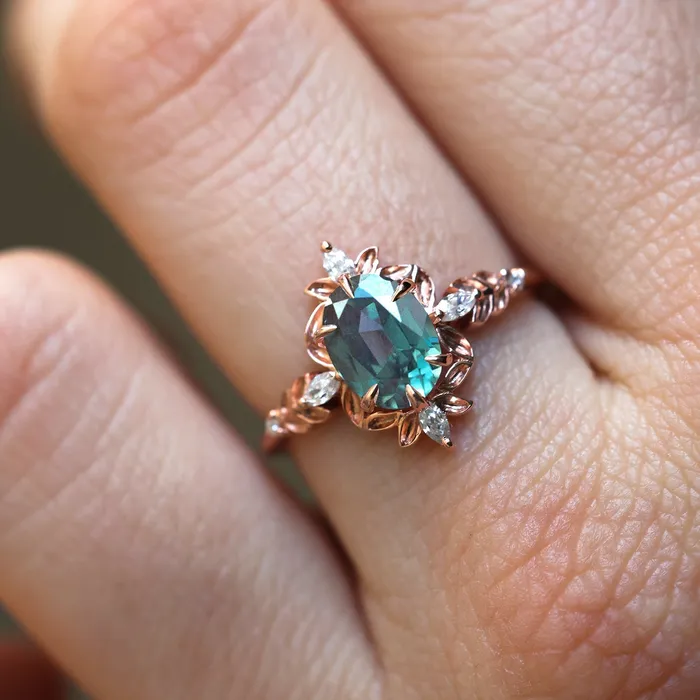 Enya Oval Blue Sapphire Engagement Ring Fantasy Diamond Ring Capucinne Rings