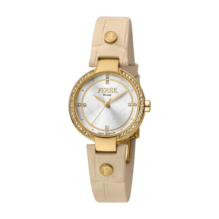 Ferre Milano Ladies Watch Ip Gold Case Beige Leather Strap Ferre Milano Watches