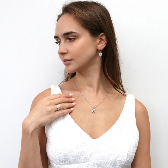 Flower Woven CZ Fish Hook Earrings in Sterling Silver BERRICLE Earrings
