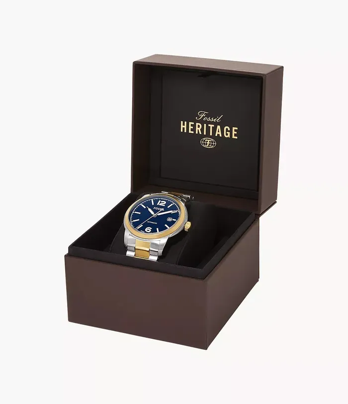 Fossil Heritage Automatic Gents Blue Dial TwoTone Stainless Steel Watch Fossil Rings