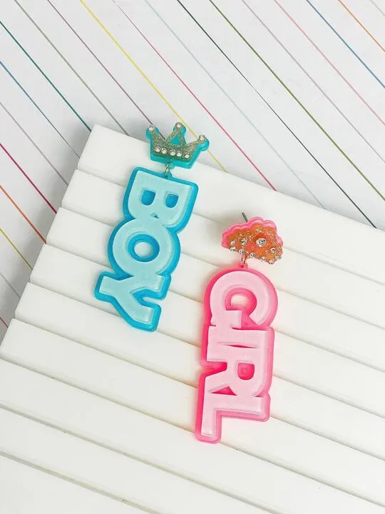 Gender Reveal Boy or Girl Dangle Earrings Prep Obsessed RNK Earrings